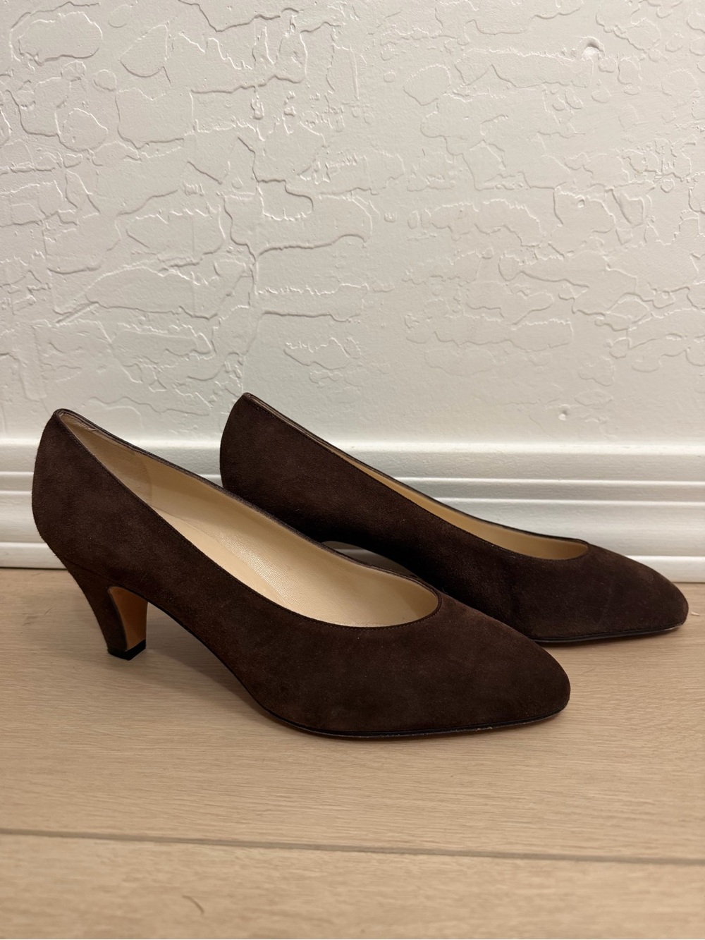 Salvatore Ferragamo Dark Brown Suede Mid Heel Pumps